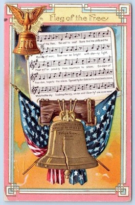 1912 FLAG of the FREE MUSIC & LYRICS LIBERTY BELL FLAG EAGLE PATRIOTIC POSTCARD