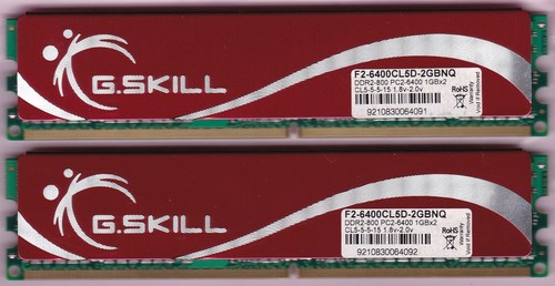 2GB 2x1GB PC2-6400 DDR2-800 GSKILL Ram Kit F2-6400CL5D-2GBNQ G.Skill Single Rank - Picture 4 of 5