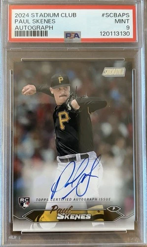 🔥2024 Stadium Club Paul Skenes RC 😱On card Auto😱  Pirates PSA 9 MINT LOW POP