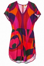 Farm Rio for Anthropologie Cover Up Mini Dress Small Abstract Pom beachPom Trim