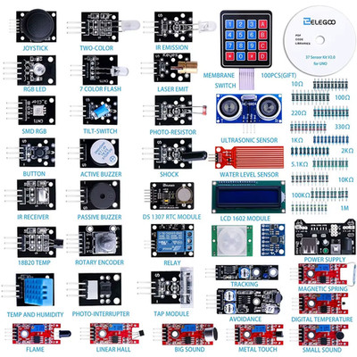 Upgraded 37-In-1 Sensor Modules Kit with Tutorial, Compatible with Arduino  IDE
