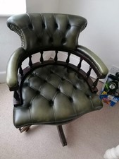Captains Chair, Green Leather Buttoned Back Swivel Desk Chair