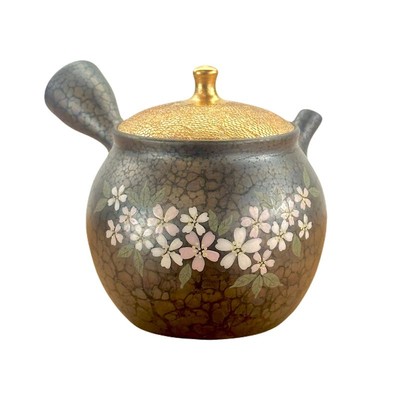 Teapot Shoryu Tenmoku Glaze Gold Lid Sakura Tokoname ware JAPAN