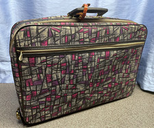 Vintage Retro Suitcase Graphic Gray/Pink/Purple 20x14x6 Bantam Travelware 80s