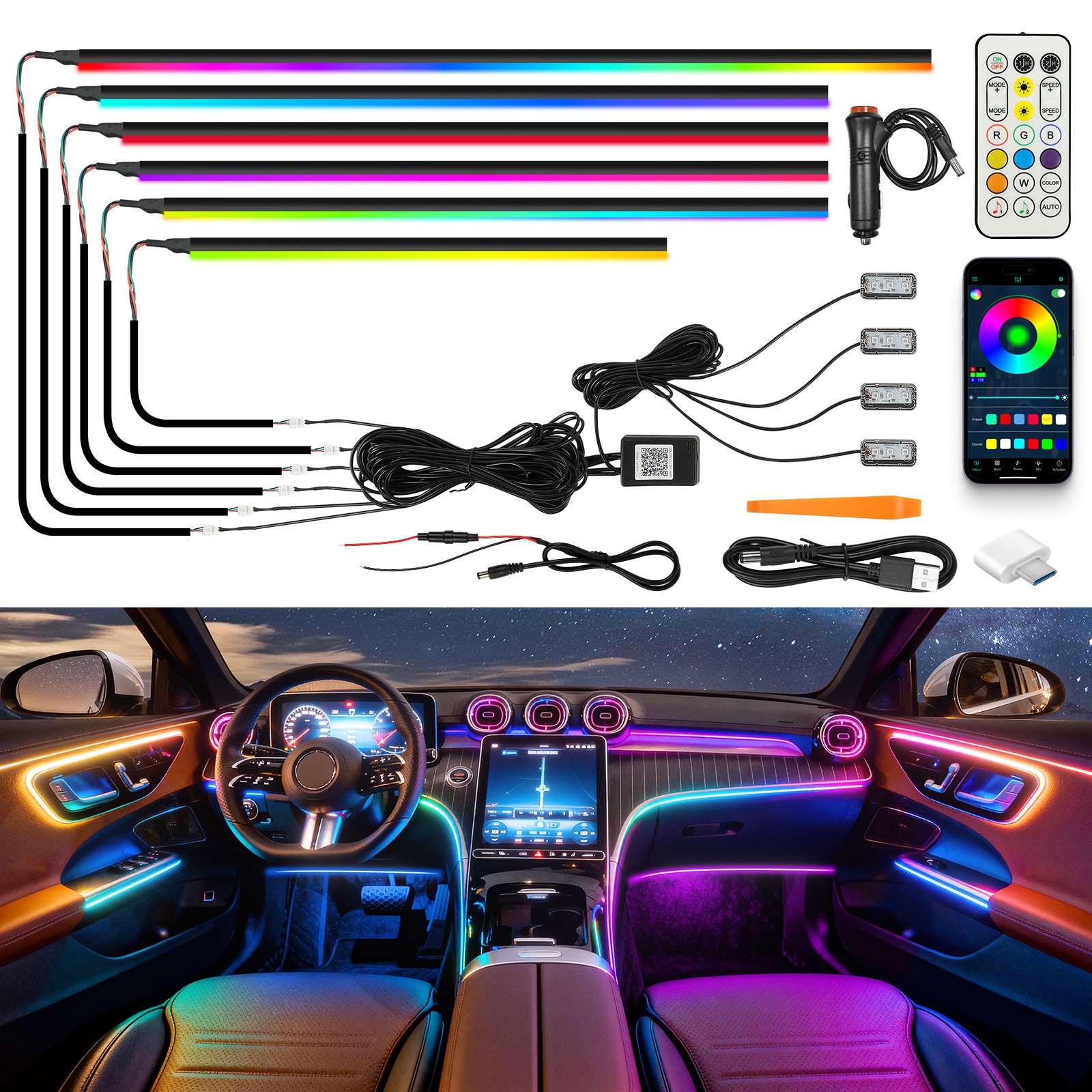 10 in1 Acrylic Strip LED RGB Interior Ambient Lights For Bentley Continental GT