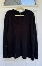 Lane Bryant Women's V Neck Hooded Black Loose Knit Sweater Size 26/28 GUC