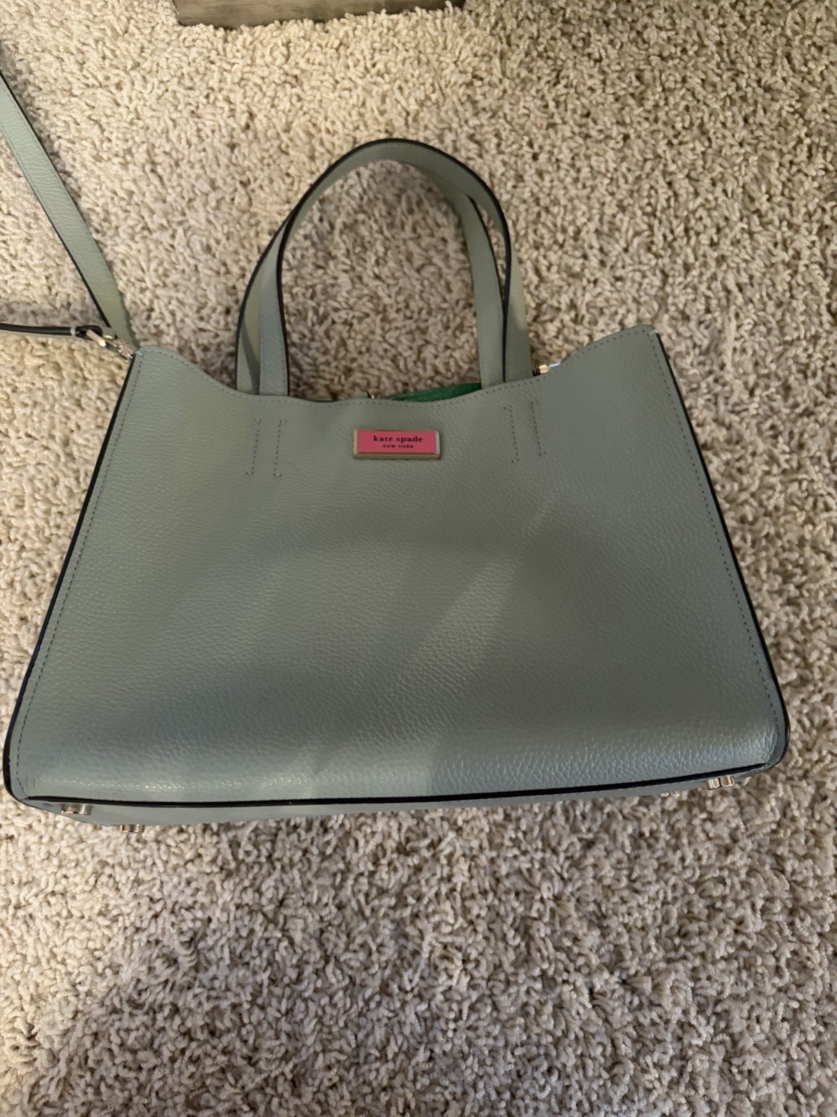 kate spade new york Medium Green Pebbled Satchel Zip Silver Hardware Dust Bag