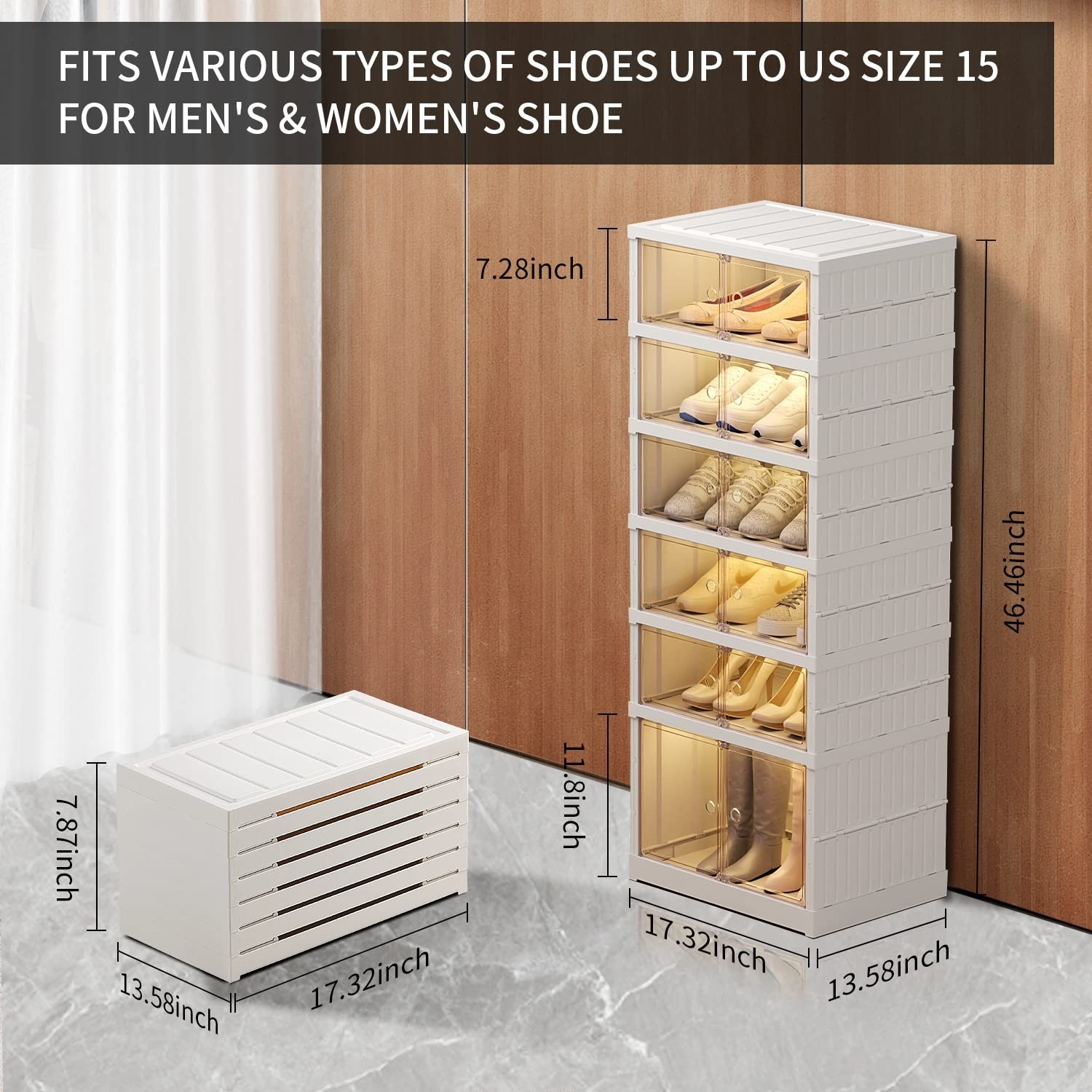 6-Tier Foldable Shoe Rack Organizer for Closet 12Pairs Plastic Shoe Shelf Col...