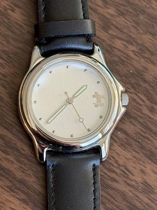 Vintage Disney Mickey Mouse Silhouette Watch Wristwatch Black Leather