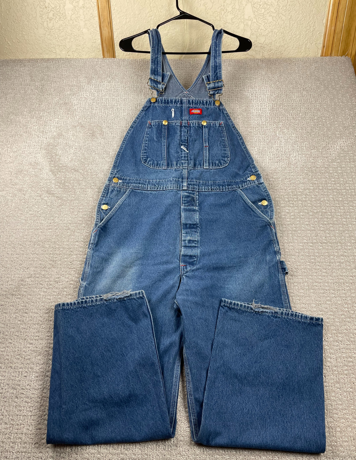 Vintage Dickies Overalls Men 38x30 Faded Blue Denim Bibs Carpenter Farm Work USA