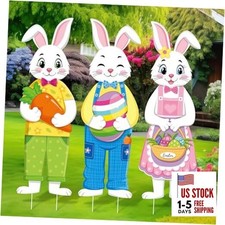 3 Pcs Easter Yard Sign Bunny Outdoor Sign with Stakes 32 x 10 Inch Easter