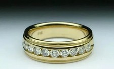 Men's 2Ct Round VVS1 Moissanite Wedding Band Ring 14K Yellow Gold Plated