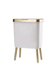 Bathroom Trash Can with Lid, Plastic Garbage Can with Legs, 4 Gallon Gold Trash