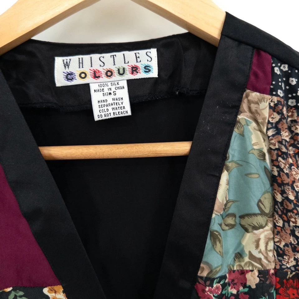 Vintage 90s Silk Patchwork Vest Womens S Floral Grunge Cottage Boho - Изображение 4 из 4