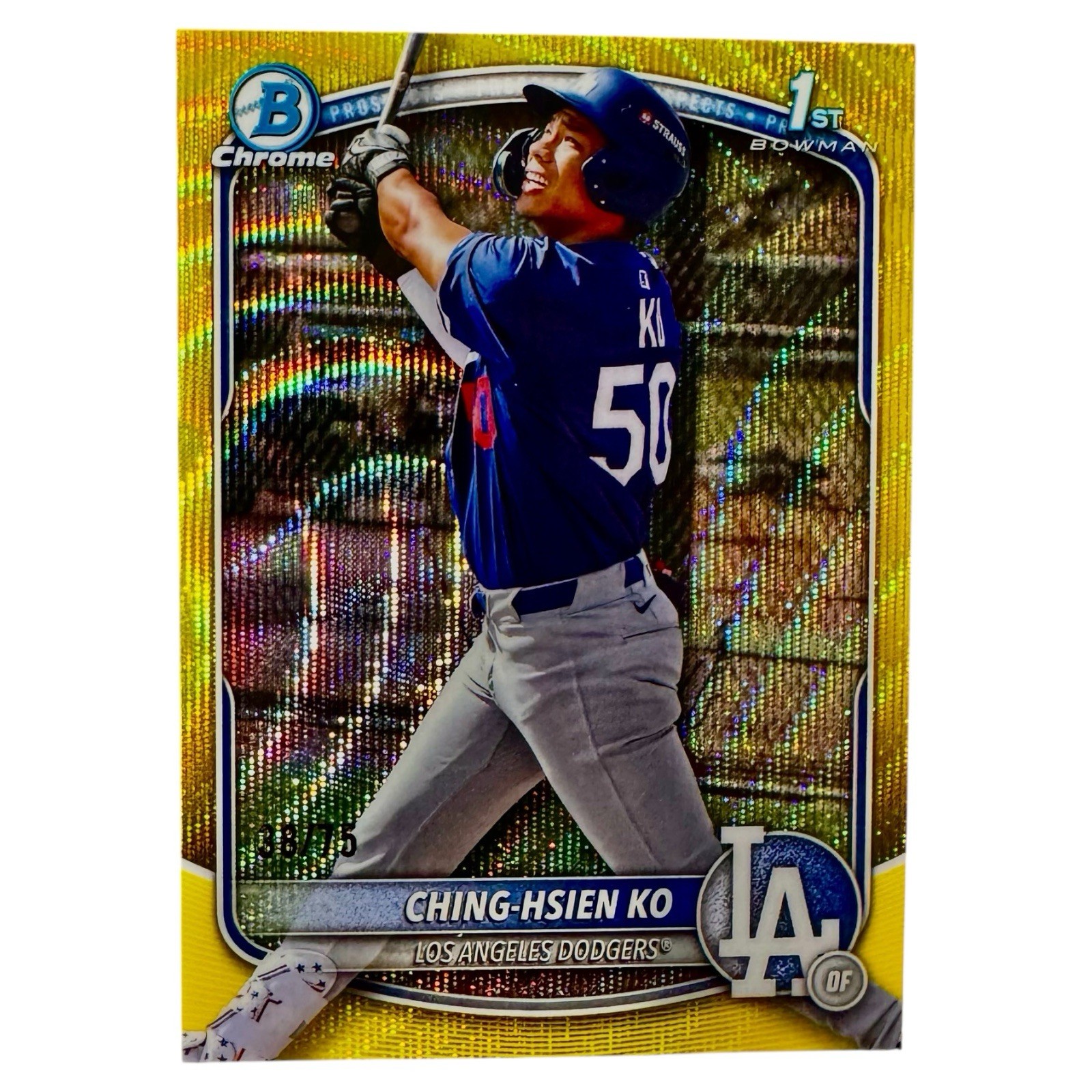 2025 Bowman Chrome Ching Hsien Ko Yellow Wave Refractor 38/75 BCP-224 Dodgers