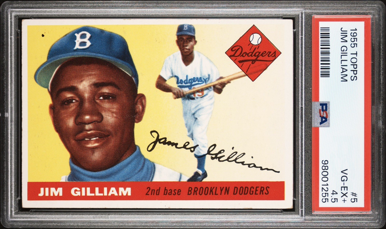 Jim Gilliam 1955 Topps # 5 SGC 4.5 VG-EX+ Dodgers ROY