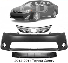 Front Bumper Cover Fascia & Grille Assembly Kit For 2012-2014 Toyota Camry