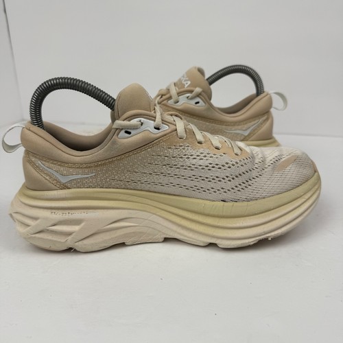 HOKA BONDI 8 Wmns Running Shoes Sneakers Sz 7B 1127952 SSEG Tan Cream Sand Beige - Picture 6 of 10