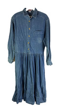 Vintage 80s Western Streetwear Womens Small Denim Jean Faded Maxi Dress