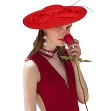 Red Fascinators Weddings Hat For Women Wide Brim Bow Feather Kentucky Derby Hats