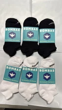 Bombas Midweight Ankle Socks 6 Pairs Large  White/Black Women 11-13 Men 9.5-13