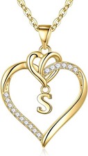 STORUP Heart Initial Necklaces for Women Girls, 14K Gold Plated Cubic
