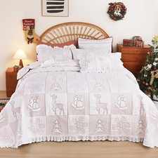 Christmas Embroidery Quilt Set,3 Pieces Queen Size Xmas Tree Reindeer Pattern...