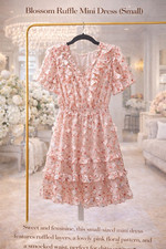 Pink Floral Ruffle Mini Dress Short Sleeve V-Neck Smocked Waist Small