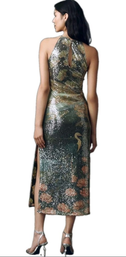 paulina halter printed sequin midi dress ANTHROPOLOGIE 