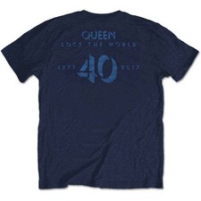 Queen T Shirt News Of The World Vintage Logo 40 years Official Mens Navy Blue