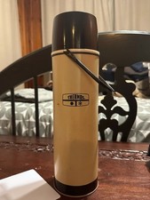 Vintage Thermos Vacuum Bottle w/ Cup Lid – Beige / Black – Tested Hot Overnight