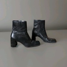 VINTAGE NINE WEST LEATHER FASHION PLATFORM CHUNKY HEEL BOOTS WOMENS SZ 8.5M