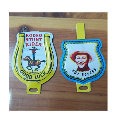 Post Raisin Bran Cereal Premium Clip-On tin Lot of 2 Roy Rogers Rodeo