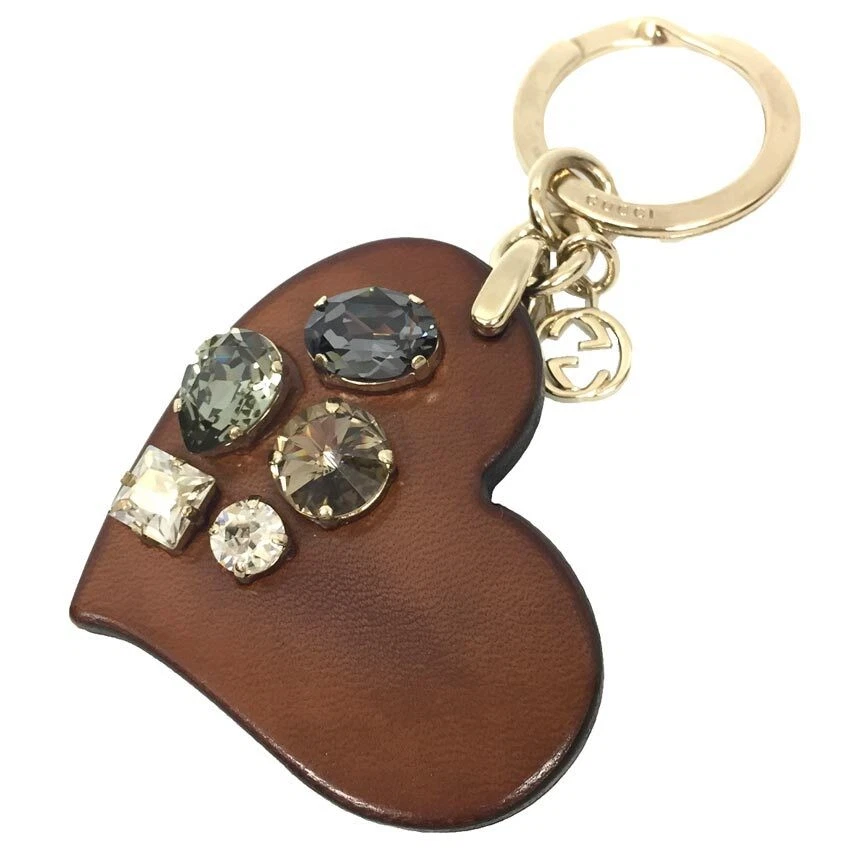 Gucci Porte clés Coeur Charm Laiton Marron Doré Occasion 10,5cm Bijoux Accessoires