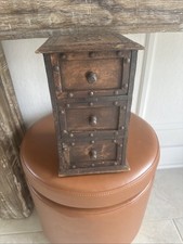 Vintage Handcrafted Wooden 3 Drawer Chest/Jewelry Box With Metal Accents