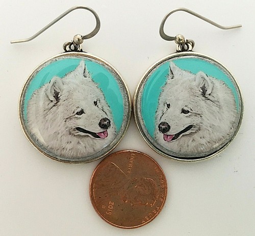 Samoyed Original Art Earrings - Picture 2 of 3