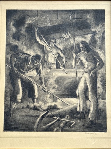 ANTIQUE WPA ASHCAN STYLE DRAWING ILLUSTRATION INDUSTRIAL FACTORY WORKERS VICE - Picture 4 of 24