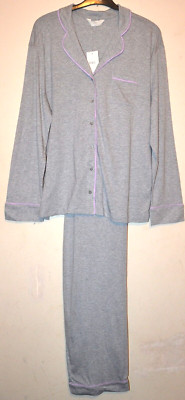 DAMEN M&S COOLER KOMFORT BAUMWOLL-MODAL-MISCHUNG PYJAMA GR. SMALL GRAU NEU