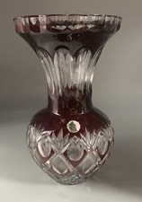 Massive Kristall Vase Purpur Roter Überfang; GVH Glasveredelung Hildenhagen;