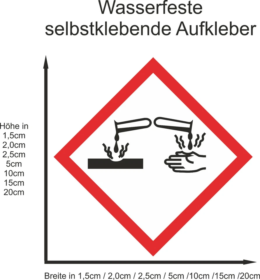 MEIN WANDBILD Hinweiß GHS Ätzend Reizend Aufkleber Warnaufkleber Warnung ab 1,5-20cm GHS05
