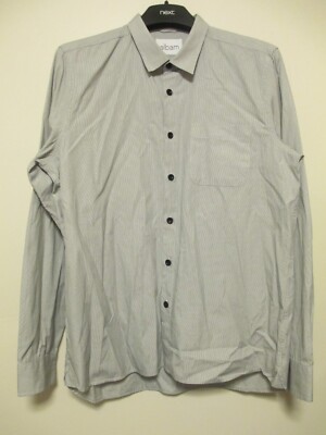 Albam Shirt Mens Medium Grey White Pin Stripe Cotton Long Sleeve Work Oi Polloi