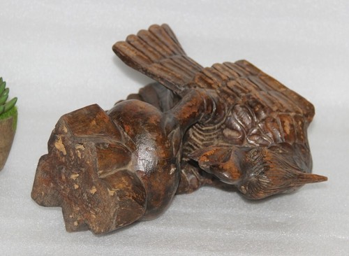Antico IN Legno Aquila Scultura,Figurina Artigianale Pesante Vecchio Originale - Foto 7 di 10