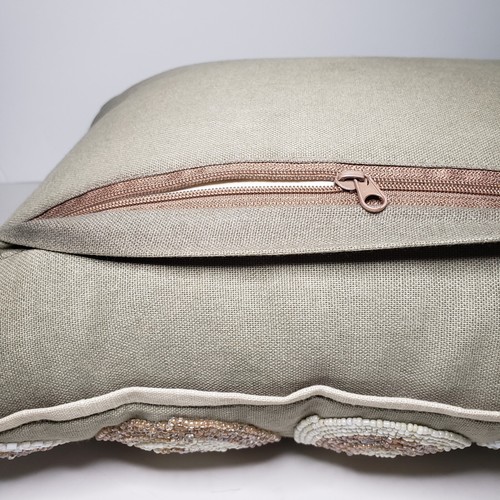 Nicole Miller Home Taupe Khaki Beaded Medallions Pillow Removable Cover Pretty! - Picture 5 of 7
