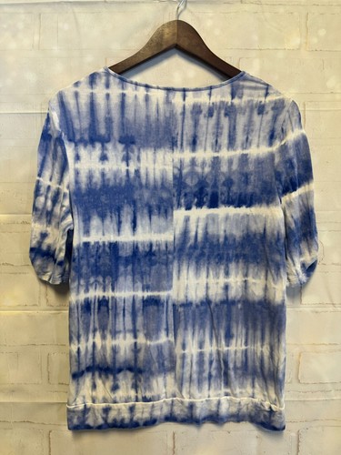 Blusa Chicos Mujer 1 Azul Blanco Tie Dye Cuello en V Manga 3/4 Pullover Elastizado - Imagen 4 de 9