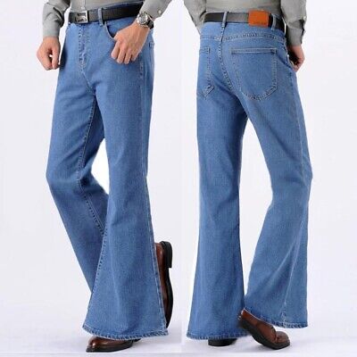 Men Bell Bottom Jeans Flared Denim Pants Retro 60s 70s Trousers