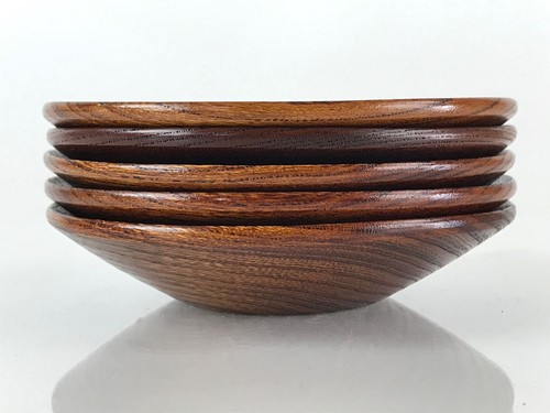 Japanese Wooden Drink Saucer 5pc Set Vtg Chataku Coaster Brown UR822 - Picture 8 of 11
