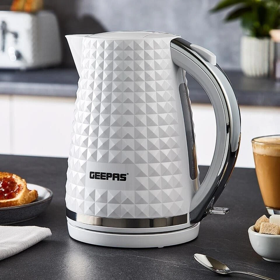 Electric Jug Kettle 1.7L Cordless Textured Design Auto Shut Off 2200W White Patt