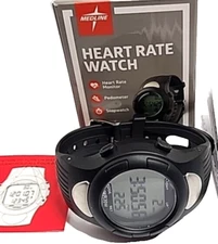 Medline Heart Rate Monitor Watch Pedometer Stopwatch Activity Tracker Clock 