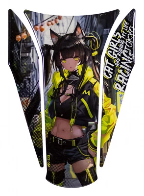 Tappetino Serbatoio Protezione Moto Anime Cat Girl Verde-Giallo Compatibile con Kawasaki Z900