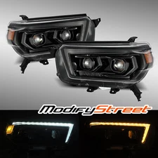 For 10-13 Toyota 4Runner LUXX-Series Alpha-Black Clear Projector Headlights Pair